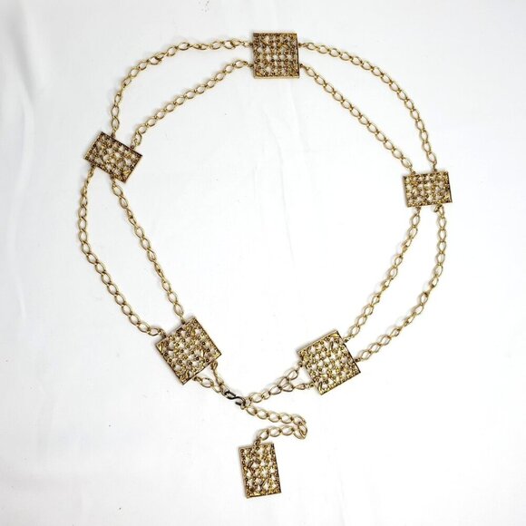 Vintage 80s Goldtone Chain Link Floral Belt Wrap Retro Boho - Picture 1 of 2